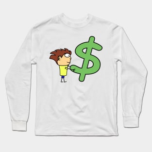 Boy with dollar symbol. Wealth and money. Interesting design, modern, interesting drawing. Hobby and interest. Concept and idea. Long Sleeve T-Shirt